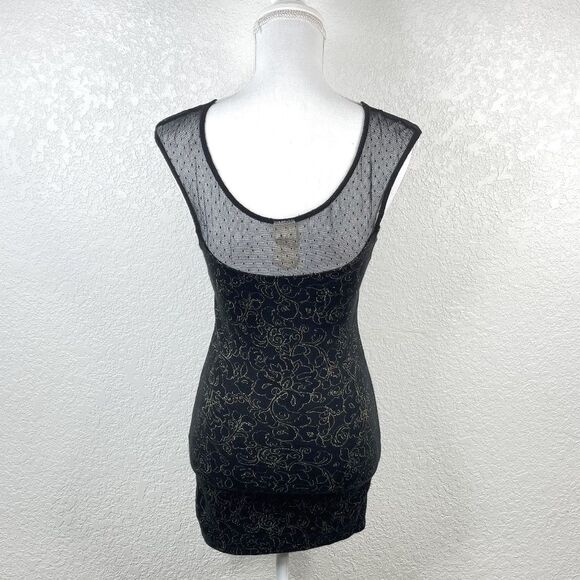 Free People Black Gold Floral Embroidered Polka Dot Mesh Sleeveless Dress Sz XS - Picture 5 of 7